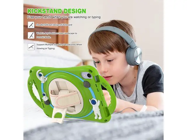 Alt view image 3 of 7 - Kid Case for New iPad Mini 6(8.3 inch 2021), Shockproof Silicone Mini 6 Case A2567/A2568/A2569 with Pencil Holder+Kickstand+Hand Strap+Shoulder Belt Handle Grip, Glass Green