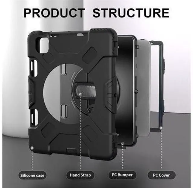 Alt view image 4 of 7 - Case for 2024 iPad Air 11-Inch (M2, 6th Gen), Durable Shockproof Protective Cover with 360° Rotating Stand - Hand Strap - Shoulder Strap - Pencil Holder