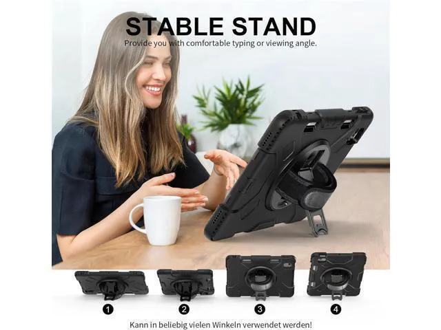 Alt view image 2 of 7 - Case for 2024 iPad Air 11-Inch (M2, 6th Gen), Durable Shockproof Protective Cover with 360° Rotating Stand - Hand Strap - Shoulder Strap - Pencil Holder