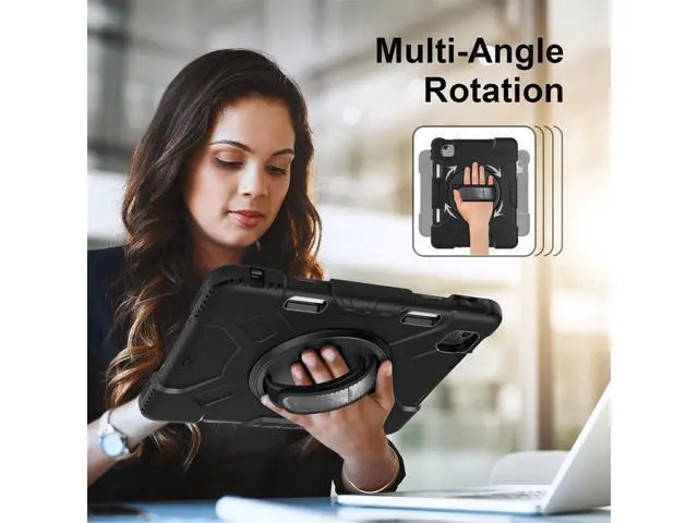 Alt view image 6 of 7 - Case for 2024 iPad Air 11-Inch (M2, 6th Gen), Durable Shockproof Protective Cover with 360° Rotating Stand - Hand Strap - Shoulder Strap - Pencil Holder