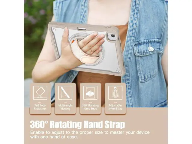 Alt view image 6 of 7 - iPad Air 11 inch Case 2024 M2 Chip Dual-Layer Protective Tablet Cover,Lightweight Durable,Shock-Absorbing Corners with 360° Rotating Hand Strap and Hidden Kickstand & Shoulder Strap, Khaki