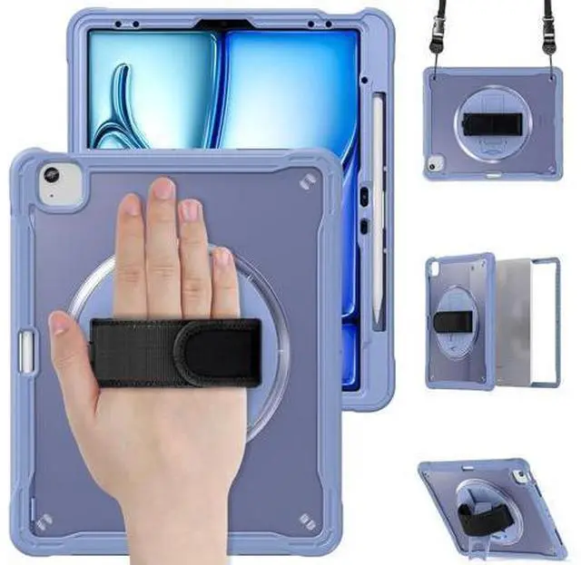 Main image of iPad Air 13 inch Case 2024 M2 Chip Dual-Layer Protective Tablet Cover,Lightweight Durable,Shock-Absorbing Corners with 360° Rotating Hand Strap and Hidden Kickstand & Shoulder Strap, Lavender
