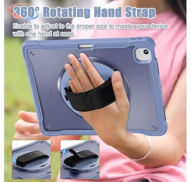 Alt view image 6 of 7 - iPad Air 13 inch Case 2024 M2 Chip Dual-Layer Protective Tablet Cover,Lightweight Durable,Shock-Absorbing Corners with 360° Rotating Hand Strap and Hidden Kickstand & Shoulder Strap, Lavender