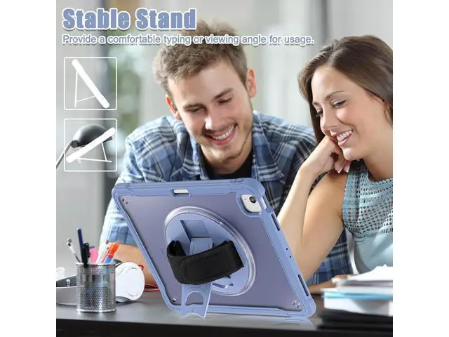 Alt view image 7 of 7 - iPad Air 13 inch Case 2024 M2 Chip Dual-Layer Protective Tablet Cover,Lightweight Durable,Shock-Absorbing Corners with 360° Rotating Hand Strap and Hidden Kickstand & Shoulder Strap, Lavender