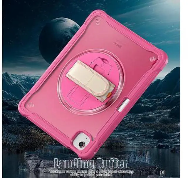 Alt view image 4 of 7 - iPad Air 11 inch Case 2024 M2 Chip Dual-Layer Protective Tablet Cover,Lightweight Durable,Shock-Absorbing Corners with 360° Rotating Hand Strap and Hidden Kickstand & Shoulder Strap, Pink