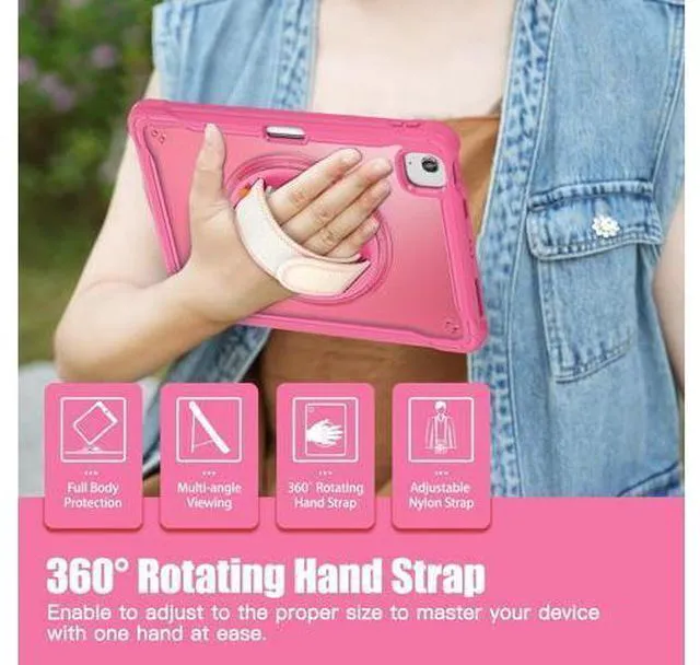 Alt view image 6 of 7 - iPad Air 11 inch Case 2024 M2 Chip Dual-Layer Protective Tablet Cover,Lightweight Durable,Shock-Absorbing Corners with 360° Rotating Hand Strap and Hidden Kickstand & Shoulder Strap, Pink