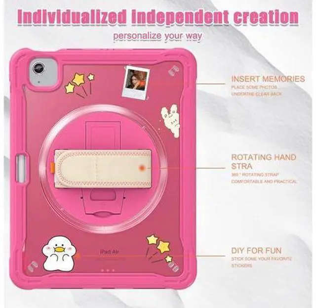 Alt view image 5 of 7 - iPad Air 11 inch Case 2024 M2 Chip Dual-Layer Protective Tablet Cover,Lightweight Durable,Shock-Absorbing Corners with 360° Rotating Hand Strap and Hidden Kickstand & Shoulder Strap, Pink
