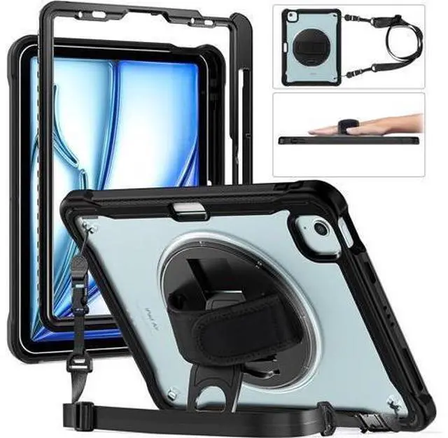 Main image of iPad Air 11 inch Case 2024 M2 Chip Dual-Layer Protective Tablet Cover,Lightweight Durable,Shock-Absorbing Corners with 360° Rotating Hand Strap and Hidden Kickstand & Shoulder Strap, Black