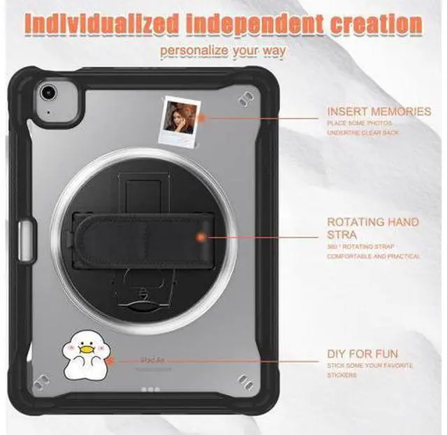 Alt view image 5 of 7 - iPad Air 11 inch Case 2024 M2 Chip Dual-Layer Protective Tablet Cover,Lightweight Durable,Shock-Absorbing Corners with 360° Rotating Hand Strap and Hidden Kickstand & Shoulder Strap, Black