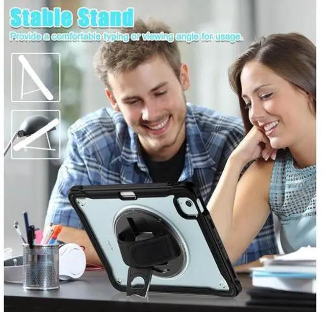 Alt view image 7 of 7 - iPad Air 11 inch Case 2024 M2 Chip Dual-Layer Protective Tablet Cover,Lightweight Durable,Shock-Absorbing Corners with 360° Rotating Hand Strap and Hidden Kickstand & Shoulder Strap, Black