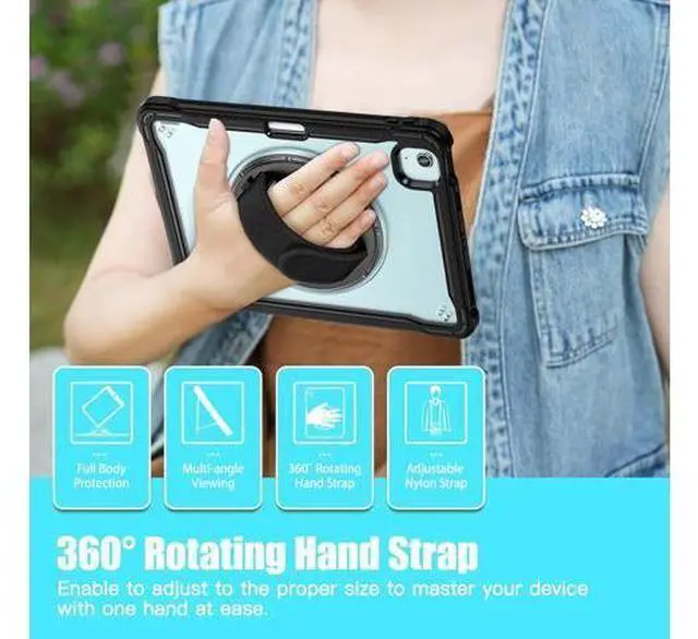 Alt view image 6 of 7 - iPad Air 11 inch Case 2024 M2 Chip Dual-Layer Protective Tablet Cover,Lightweight Durable,Shock-Absorbing Corners with 360° Rotating Hand Strap and Hidden Kickstand & Shoulder Strap, Black