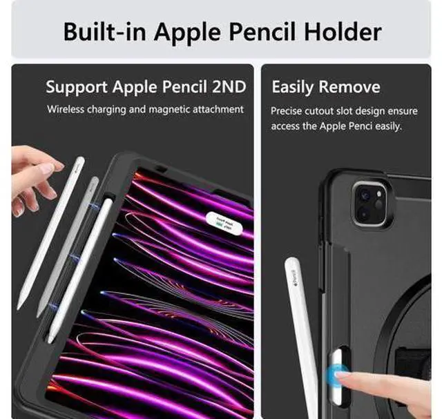 Alt view image 5 of 7 - Case for iPad Pro 12.9 2022/2021: Military Grade Heavy Duty Shockproof Cover for iPad Pro 12.9 Inch 6th/5th Generation- Pencil Holder - Rotating Stand - Hand/Shoulder Strap - Jade Green