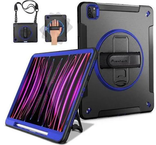 Main image of Case for iPad Pro 12.9 2022/2021: Military Grade Heavy Duty Shockproof Cover for iPad Pro 12.9 Inch 6th/5th Generation- Pencil Holder - Rotating Stand - Hand/Shoulder Strap - Purple