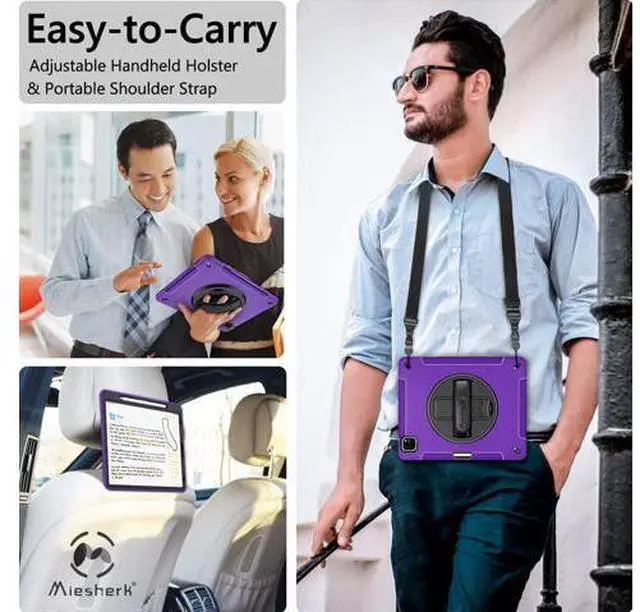 Alt view image 6 of 7 - Case for iPad Pro 12.9 2022/2021: Military Grade Heavy Duty Shockproof Cover for iPad Pro 12.9 Inch 6th/5th Generation- Pencil Holder - Rotating Stand - Hand/Shoulder Strap - Rose