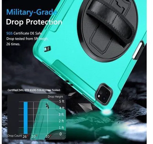 Alt view image 2 of 7 - Case for iPad Pro 12.9 2022/2021: Military Grade Heavy Duty Shockproof Cover for iPad Pro 12.9 Inch 6th/5th Generation- Pencil Holder - Rotating Stand - Hand/Shoulder Strap - Sky Blue