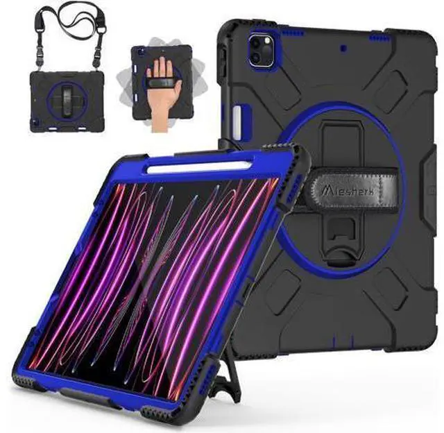 Main image of Case for iPad Pro 12.9 2022/2021: Military Grade Heavy Duty Shockproof Cover for iPad Pro 12.9 Inch 6th/5th Generation- Pencil Holder - Rotating Stand - Hand/Shoulder Strap - Blue