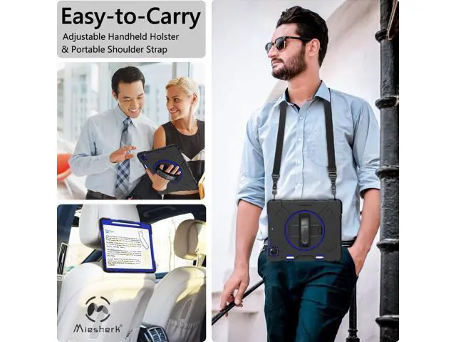 Alt view image 6 of 7 - Case for iPad Pro 12.9 2022/2021: Military Grade Heavy Duty Shockproof Cover for iPad Pro 12.9 Inch 6th/5th Generation- Pencil Holder - Rotating Stand - Hand/Shoulder Strap - Blue