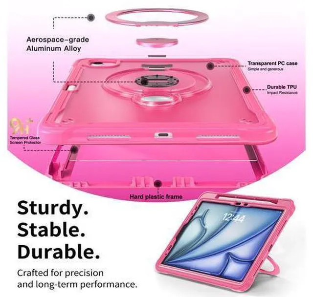 Alt view image 5 of 7 - Case for iPad Air 11 Inch M3/M2 (2025/2024), Air 5th/4th 10.9 Inch (2022/2020), Pro 11" 4th/3rd/2nd/1st, Shockproof Cover with 360 Rotating Stand, Pencil Holder, Shoulder Strap, with Screen Protector
