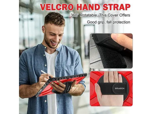 Alt view image 3 of 6 - Surface Pro 8 13 Inch Case 2021, Rugged with 360 Degree Rotating Stand/Hand Strap & Reserved Keyboard Adsorption Interface for Microsoft Surface Pro 8 -Red