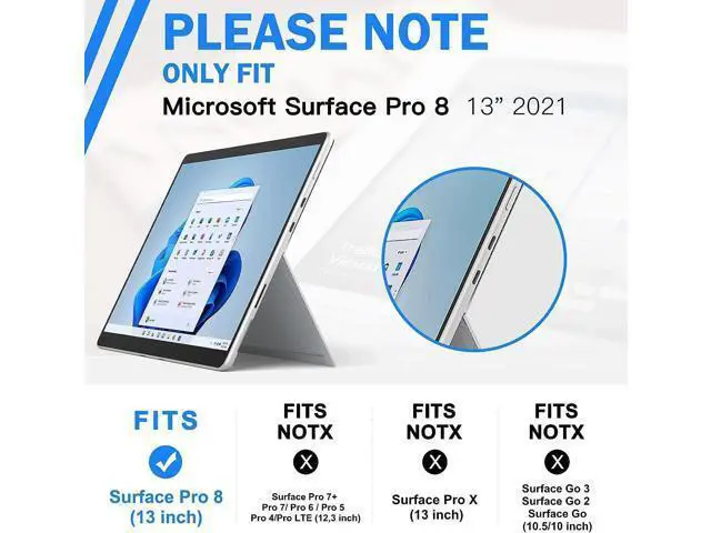 Alt view image 2 of 6 - Surface Pro 8 13 Inch Case 2021, Rugged with 360 Degree Rotating Stand/Hand Strap & Reserved Keyboard Adsorption Interface for Microsoft Surface Pro 8 -Red