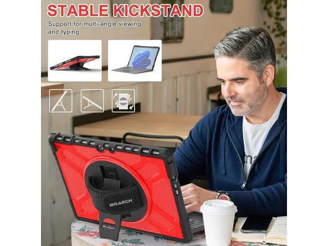 Alt view image 4 of 6 - Surface Pro 8 13 Inch Case 2021, Rugged with 360 Degree Rotating Stand/Hand Strap & Reserved Keyboard Adsorption Interface for Microsoft Surface Pro 8 -Red