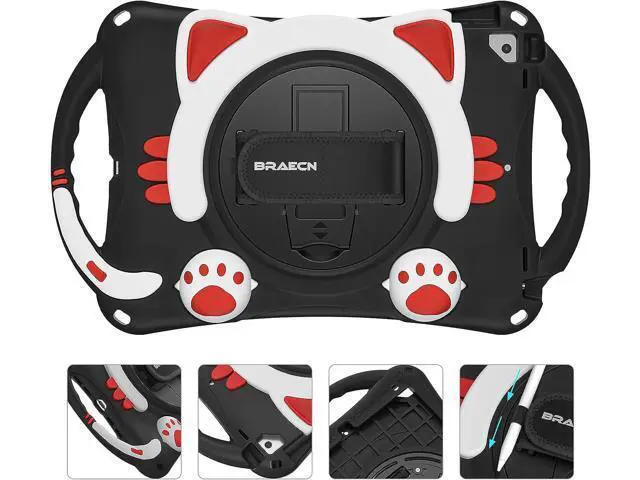 Alt view image 2 of 6 - iPad 8th/7th Generation 10.2 Case Kids, Silicone Shockproof Protective Rubber Cover with Handle Grip, Kickstand, Pencil Holder, Hand Strap, Shoulder Strap for iPad 10.5 Inch 2019/2017-Black+Red