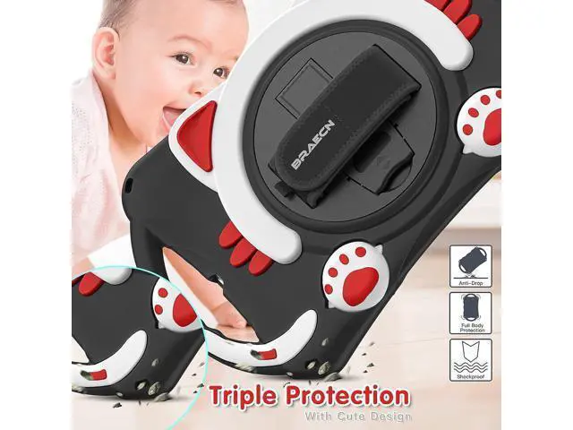 Alt view image 6 of 6 - iPad 8th/7th Generation 10.2 Case Kids, Silicone Shockproof Protective Rubber Cover with Handle Grip, Kickstand, Pencil Holder, Hand Strap, Shoulder Strap for iPad 10.5 Inch 2019/2017-Black+Red