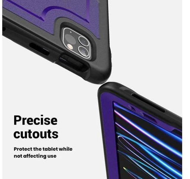 Alt view image 3 of 7 - Case for iPad Air 5 (2022) M1 Chip/iPad Air 4th 2020 10.9 inch Multilayered Rugged Durable Shockproof Tablet Cover with 360° Rotating Hand Strap Foldable Hidden Stand, Purple