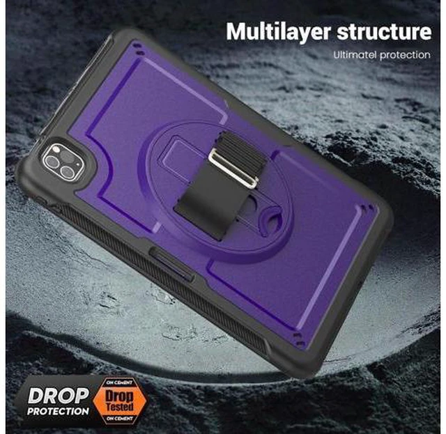 Alt view image 4 of 7 - Case for iPad Air 5 (2022) M1 Chip/iPad Air 4th 2020 10.9 inch Multilayered Rugged Durable Shockproof Tablet Cover with 360° Rotating Hand Strap Foldable Hidden Stand, Purple