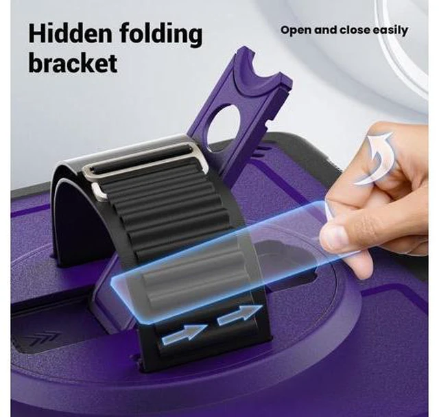 Alt view image 6 of 7 - Case for iPad Air 5 (2022) M1 Chip/iPad Air 4th 2020 10.9 inch Multilayered Rugged Durable Shockproof Tablet Cover with 360° Rotating Hand Strap Foldable Hidden Stand, Purple