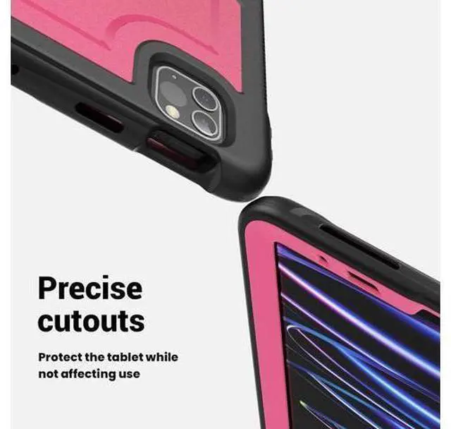 Alt view image 3 of 7 - Case for iPad Air 5 (2022) M1 Chip/iPad Air 4th 2020 10.9 inch Multilayered Rugged Durable Shockproof Tablet Cover with 360° Rotating Hand Strap Foldable Hidden Stand, Pink