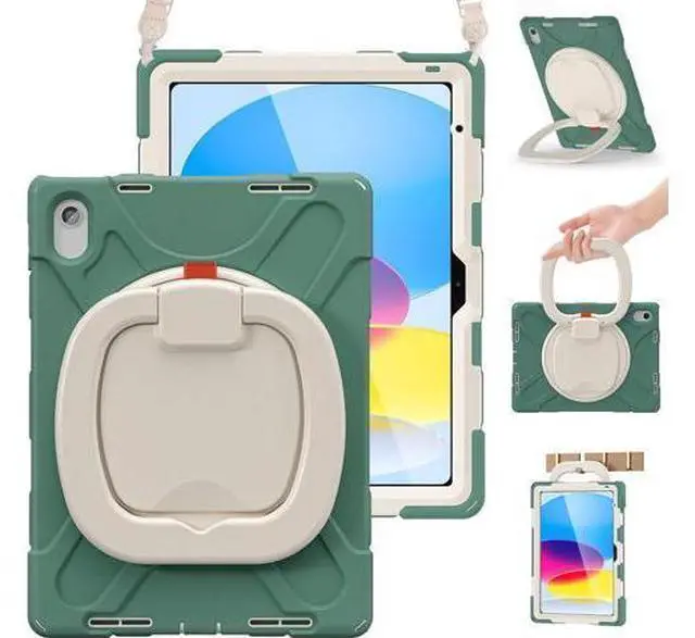 Main image of Case for iPad 10th Generation 2022-Silicone Cover with Pencil Holder/Rotating Handle Grip/Stable Kickstand/Adjustable Shoulder Strap for iPad 10th Gen 10.9 Inch A2696 A2757 A2777, Emerald Green