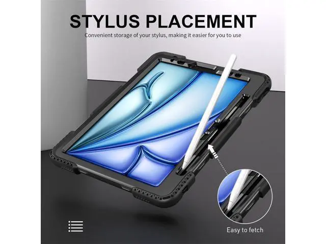 Alt view image 5 of 7 - Case for 2024 iPad Air 11-Inch (M2, 6th Gen), Durable Shockproof Protective Cover with 360° Rotating Stand - Hand Strap - Shoulder Strap - Pencil Holder