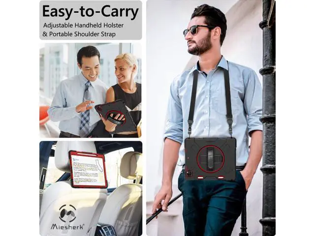 Alt view image 6 of 7 - Case for iPad Pro 12.9 2022/2021: Military Grade Heavy Duty Shockproof Cover for iPad Pro 12.9 Inch 6th/5th Generation- Pencil Holder - Rotating Stand - Hand/Shoulder Strap - Red