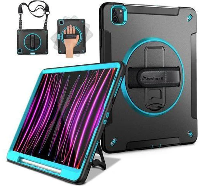 Alt view image 7 of 7 - Case for iPad Pro 12.9 2022/2021: Military Grade Heavy Duty Shockproof Cover for iPad Pro 12.9 Inch 6th/5th Generation- Pencil Holder - Rotating Stand - Hand/Shoulder Strap - Sky Blue