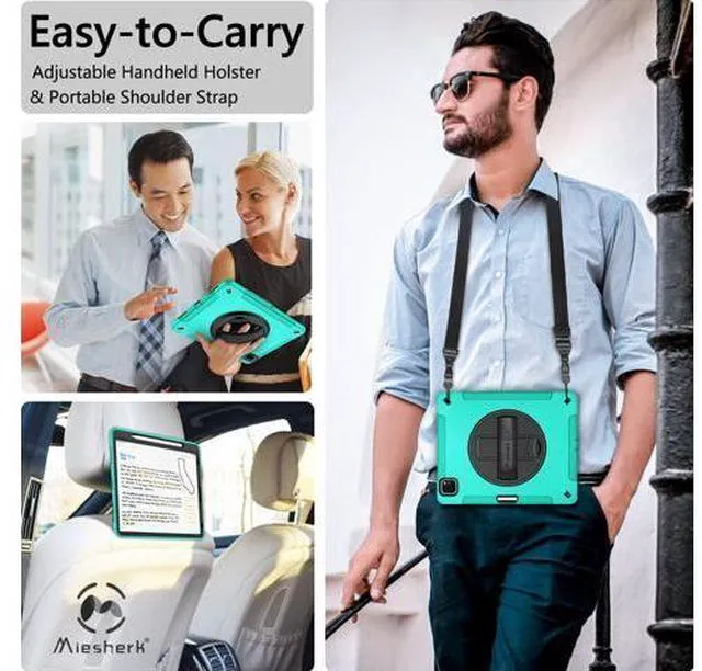 Alt view image 6 of 7 - Case for iPad Pro 12.9 2022/2021: Military Grade Heavy Duty Shockproof Cover for iPad Pro 12.9 Inch 6th/5th Generation- Pencil Holder - Rotating Stand - Hand/Shoulder Strap - Sky Blue