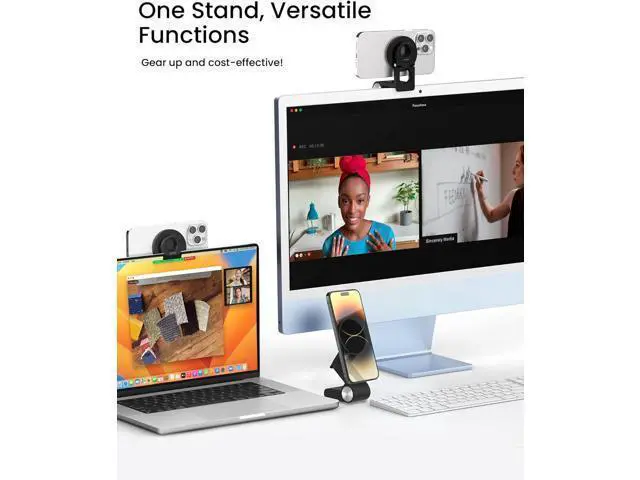 Alt view image 4 of 7 - Continuity Camera Mount for Desktop Monitor & iMac Compatible iPhone Webcam Mount with Mag-Safe for Mac and Displays, Mac OS Ventura, Work for Facetime, Desk View, Black