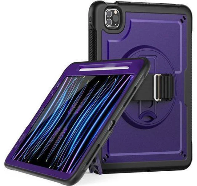 Main image of Case for iPad Air 5 (2022) M1 Chip/iPad Air 4th 2020 10.9 inch Multilayered Rugged Durable Shockproof Tablet Cover with 360° Rotating Hand Strap Foldable Hidden Stand, Purple