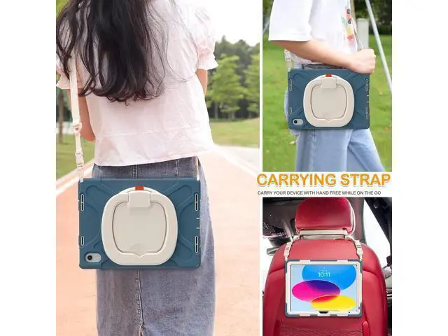 Alt view image 5 of 7 - New iPad 10th Generation Case 2022 A2696 A2757 A2777-Heavy Duty Silicone Cover for iPad 10.9 Inch -Screen Protector/Pencil Holder/Rotating Handle Grip/Kickstand/Shoulder Strap, Cornflower Blue