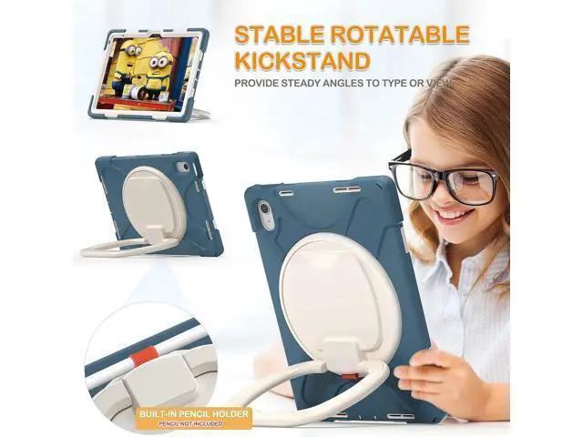 Alt view image 3 of 7 - New iPad 10th Generation Case 2022 A2696 A2757 A2777-Heavy Duty Silicone Cover for iPad 10.9 Inch -Screen Protector/Pencil Holder/Rotating Handle Grip/Kickstand/Shoulder Strap, Cornflower Blue