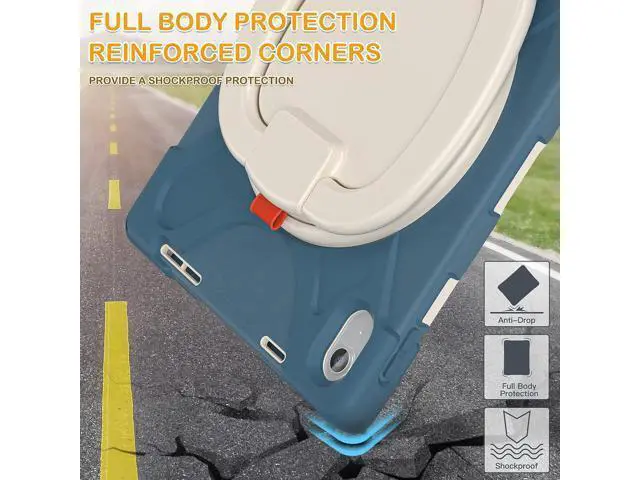 Alt view image 6 of 7 - New iPad 10th Generation Case 2022 A2696 A2757 A2777-Heavy Duty Silicone Cover for iPad 10.9 Inch -Screen Protector/Pencil Holder/Rotating Handle Grip/Kickstand/Shoulder Strap, Cornflower Blue