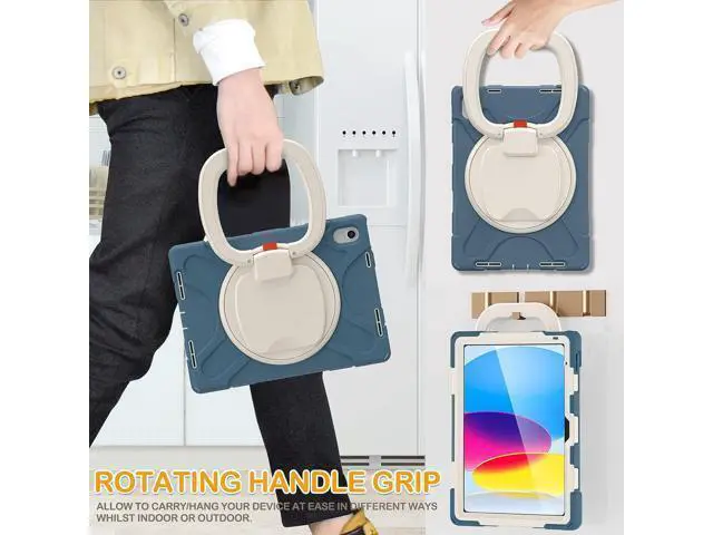 Alt view image 4 of 7 - New iPad 10th Generation Case 2022 A2696 A2757 A2777-Heavy Duty Silicone Cover for iPad 10.9 Inch -Screen Protector/Pencil Holder/Rotating Handle Grip/Kickstand/Shoulder Strap, Cornflower Blue