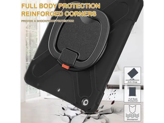 Alt view image 6 of 7 - iPad 9th Generation Case New 2021 10.2 Inch Hybrid Rugged Shockproof Silicone Cover with Kickstand, Pencil Holder, Handle Grip and Shoulder Strap, Compatible with iPad 9th/8th/7th Gen, Black