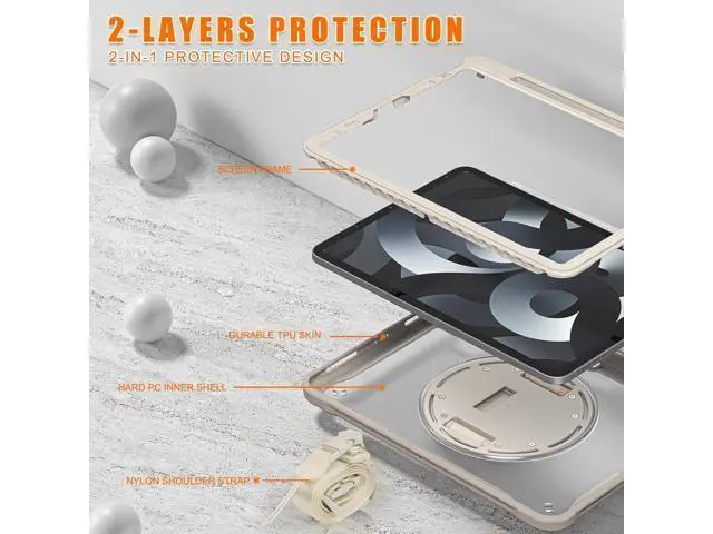 Alt view image 3 of 7 - Ultimate Case for iPad Pro 12.9-inch 2022 6th M2 /2021 (5rd Generation) / iPad Pro 12.9" 4th/3rd Gen Rugged Shockproof Tablet Cover with 360° Rotatable Kickstand & Shoulder Strap, Khaki