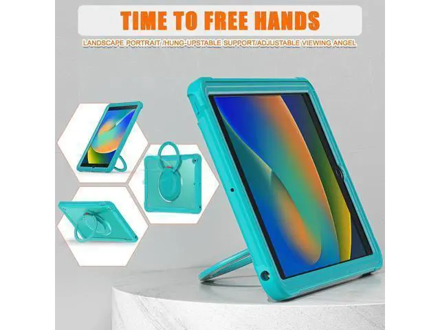 Alt view image 5 of 7 - Ultimate Protection Case for iPad 10.2 Inch 9th / 8th / 7th Generation (2021/2020 / 2019) Sturdy Shockproof Tablet Cover with 360° Rotatable Kickstand & Shoulder Strap/Pencil Holder, Blue