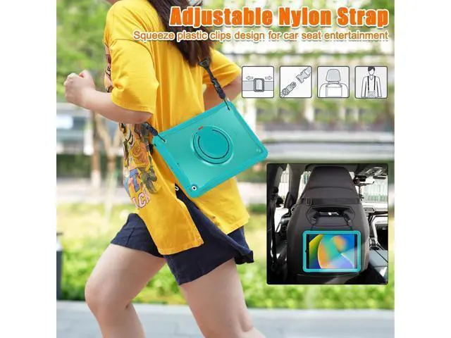 Alt view image 7 of 7 - Ultimate Protection Case for iPad 10.2 Inch 9th / 8th / 7th Generation (2021/2020 / 2019) Sturdy Shockproof Tablet Cover with 360° Rotatable Kickstand & Shoulder Strap/Pencil Holder, Blue