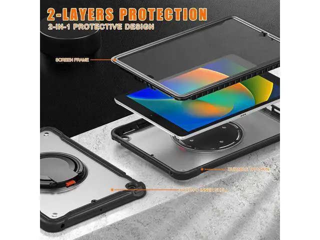 Alt view image 4 of 7 - Ultimate Protection Case for iPad 10.2 Inch 9th / 8th / 7th Generation (2021/2020 / 2019) Sturdy Shockproof Tablet Cover with 360° Rotatable Kickstand & Shoulder Strap/Pencil Holder, Black