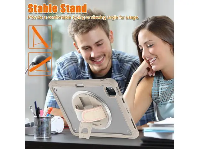 Alt view image 6 of 7 - Ultimate Case for iPad Pro 12.9-inch 2022 6th M2 /2021 (5rd Generation) / iPad Pro 12.9" 4th/3rd Gen Rugged Shockproof Tablet Cover with 360° Rotatable Kickstand & Shoulder Strap, Khaki