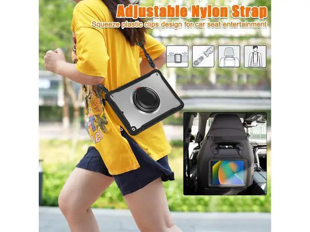 Alt view image 7 of 7 - Ultimate Protection Case for iPad 10.2 Inch 9th / 8th / 7th Generation (2021/2020 / 2019) Sturdy Shockproof Tablet Cover with 360° Rotatable Kickstand & Shoulder Strap/Pencil Holder, Black
