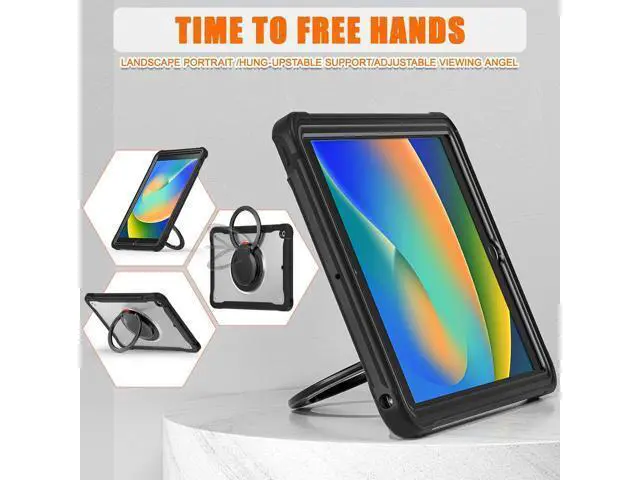 Alt view image 5 of 7 - Ultimate Protection Case for iPad 10.2 Inch 9th / 8th / 7th Generation (2021/2020 / 2019) Sturdy Shockproof Tablet Cover with 360° Rotatable Kickstand & Shoulder Strap/Pencil Holder, Black